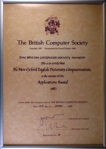 BCS New Oxford Dictionary award BCS New Oxford Dictionary award