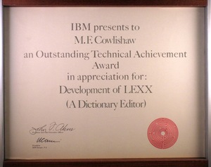 IBM Outstanding Technical Achievement Award for LEXX IBM Outstanding Technical Achievement Award for LEXX
