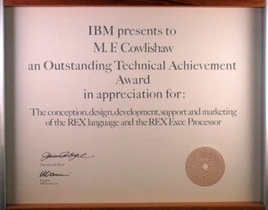 IBM Outstanding Technical Achievement Award for REX IBM Outstanding Technical Achievement Award for REX